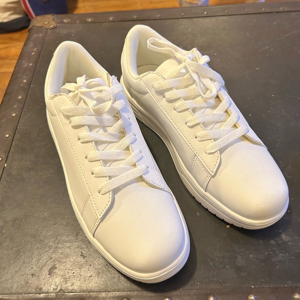 White Lace-Up Sneakers